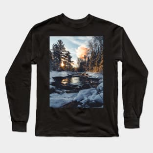 Nature's Symphony: Sunrise Unveils Snowy Stream's Renewal V2 Long Sleeve T-Shirt
